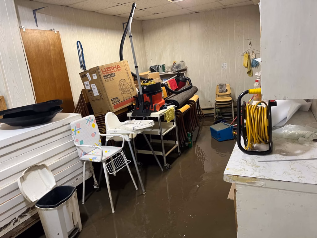 Flooded basement storage room